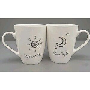 Rise and Shine Sleep Tight Coffee Mug Set of 2 Ceramic 12 oz